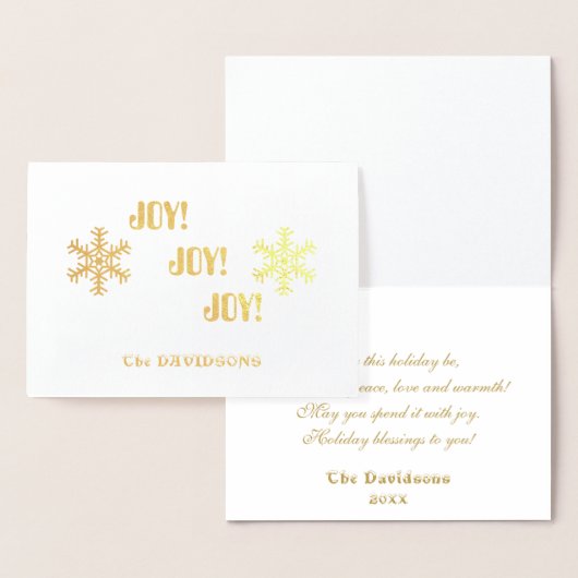 Elegante Holiday Gold JOY JOY Typografie Folie Kaarten (Display)