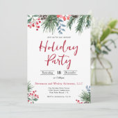 Elegante Holly Berries Corporate Holiday Party Kaart (Staand voorkant)