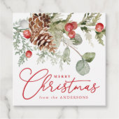 Elegante Holly Berries en dennenappels Kerstmis Bedankjes Labels (Voorkant)