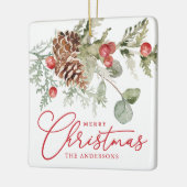 Elegante Holly Berries en dennenappels Kerstmis Keramisch Ornament (Links)