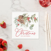 Elegante Holly Berries en dennenappels Kerstmis Servet (Insitu)