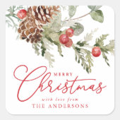 Elegante Holly Berries en dennenappels Kerstmis Vierkante Sticker (Voorkant)