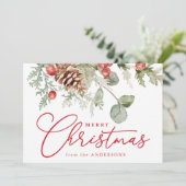 Elegante Holly Berries en dennenappels Non-Photo Feestdagenkaart (Staand voorkant)