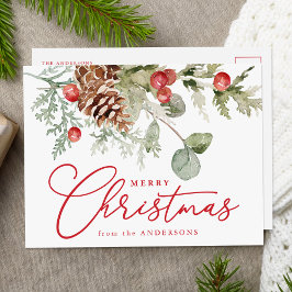 Elegante Holly Berries en dennenappels Non-Photo Feestdagenkaart