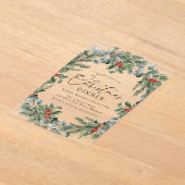 Elegante Holly Berries en Pine Christmas Dinner Acryl Uitnodigingen (Laagn)