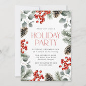 Elegante Holly Berries en Pine Cones Holiday Party Kaart (Voorkant)