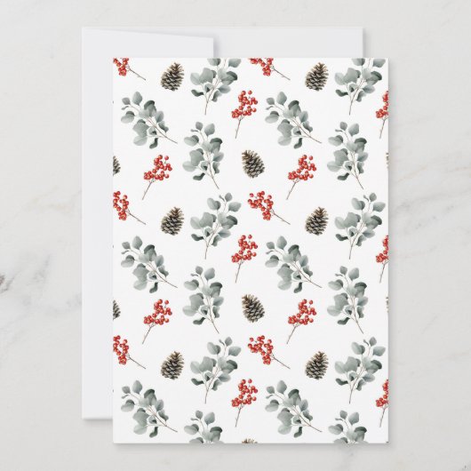 Elegante Holly Berries en Pine Cones Holiday Party Kaart (Achterkant)