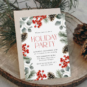 Elegante Holly Berries en Pine Cones Holiday Party Kaart
