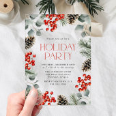 Elegante Holly Berries en Pinecones Vakantie Party Acryl Uitnodigingen