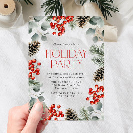 Elegante Holly Berries en Pinecones Vakantie Party Acryl Uitnodigingen