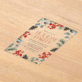 Elegante Holly Berries en Pinecones Vakantie Party Acryl Uitnodigingen (Laagn)