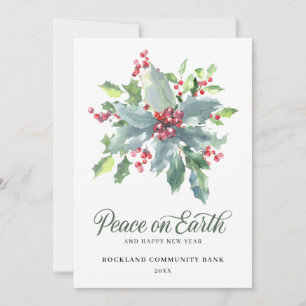 Elegante Holly Berries Non-Photo 2024 Corporate Feestdagenkaart