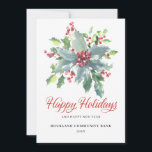 Elegante Holly Berries Non-Photo 2024 Corporate Feestdagenkaart<br><div class="desc">Elegant en professioneel,  deze zakelijke kerstkaart heilig en rode bessen in het midden. Een editable pre-gedrukt bericht en plaats voor uw bedrijf logo is op de rug. U kunt de optie logo alleen verwijderen als u deze niet wilt gebruiken.</div>