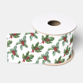 Elegante Holly Berries Patroon Kerstvakantie Grosgrain Lint