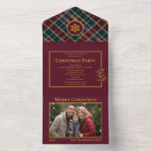 Elegante Holly Berries Plaid Foto Kerstfeest All In One Uitnodiging (Binnen)