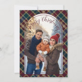 Elegante Holly Berries Plaid Kerstmis Fotobrief Feestdagenkaart (Voorkant)