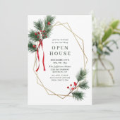 Elegante Holly Berry Pine voor Kerstmis Open Huis Kaart (Staand voorkant)