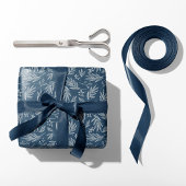 Elegante Holly & Berry Stems Blauw Cadeaupapier
