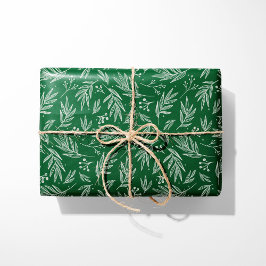 Elegante Holly & Berry Stems Groen Cadeaupapier