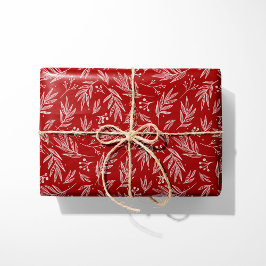 Elegante Holly & Berry Stems Rood Cadeaupapier