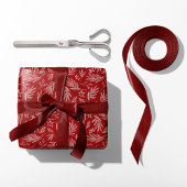 Elegante Holly & Berry Stems Rood Cadeaupapier