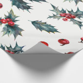 Elegante Holly Berry Vakantie Kerstmis Rustiek Cadeaupapier (Hoek)