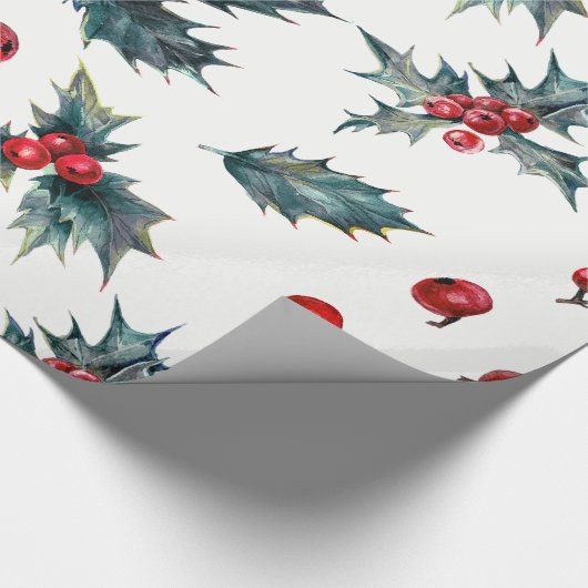 Elegante Holly Berry Vakantie Kerstmis Rustiek Cadeaupapier (Hoek)