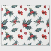 Elegante Holly Berry Vakantie Kerstmis Rustiek Cadeaupapier (Vlak)