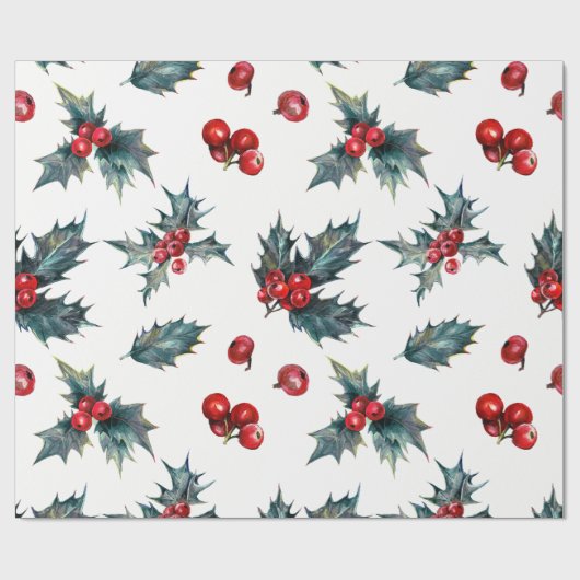 Elegante Holly Berry Vakantie Kerstmis Rustiek Cadeaupapier (Vlak)