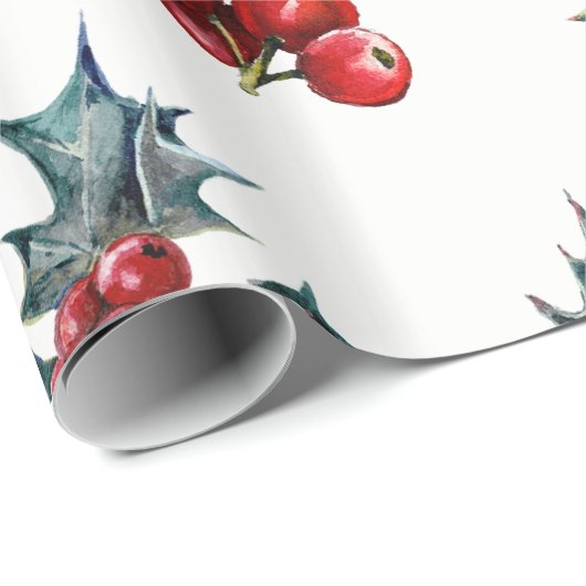 Elegante Holly Berry Vakantie Kerstmis Rustiek Cadeaupapier (Rol Hoek)