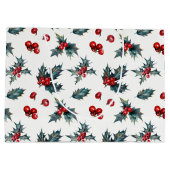 Elegante Holly Berry Vakantie Kerstmis Rustiek Groot Cadeauzakje (Achterkant)