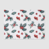 Elegante Holly Berry Vakantie Kerstmis Rustiek Tissuepapier (Voorkant)