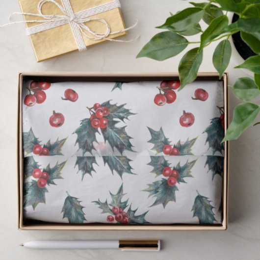 Elegante Holly Berry Vakantie Kerstmis Rustiek Tissuepapier (Geschenk)
