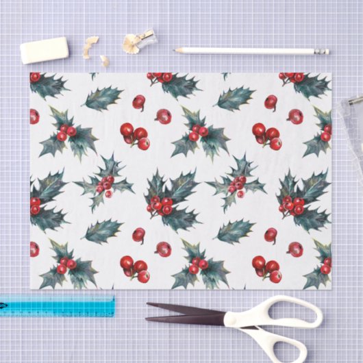 Elegante Holly Berry Vakantie Kerstmis Rustiek Tissuepapier (Craft)