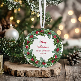 Elegante Holly bessen krans Vrolijk Kerstfeest Fot Ornament