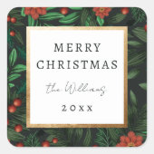 Elegante Holly bessen loof vrolijk kerstfeest Vierkante Sticker (Voorkant)