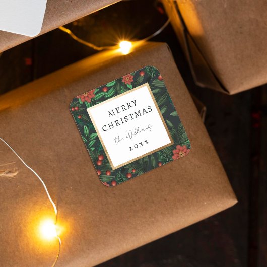Elegante Holly bessen loof vrolijk kerstfeest Vierkante Sticker