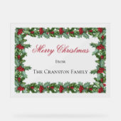 Elegante Holly en Berries Lijst Kerstgroet Acryl Bord (Voorkant)