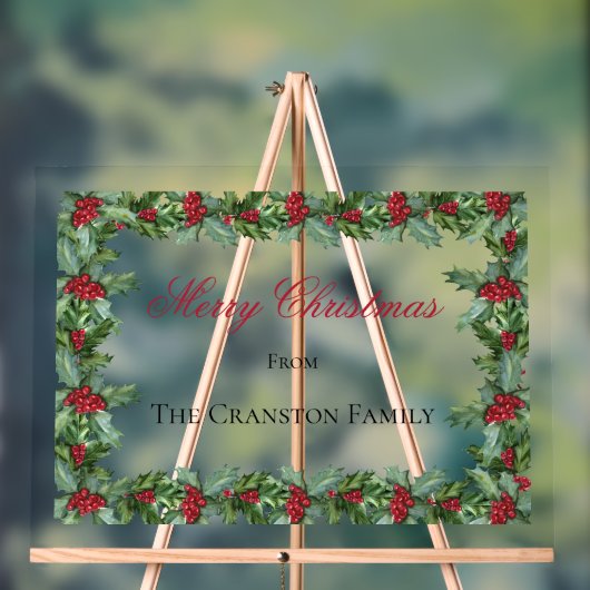 Elegante Holly en Berries Lijst Kerstgroet Acryl Bord (Neutraal)