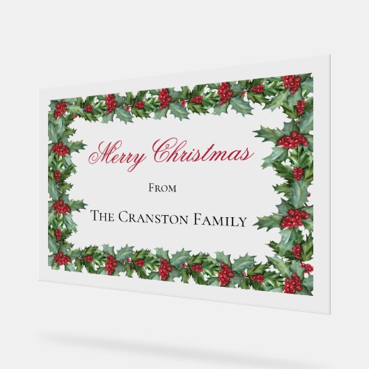 Elegante Holly en Berries Lijst Kerstgroet Acryl Bord (Hoek)