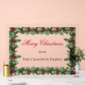 Elegante Holly en Berries Lijst Kerstgroet Acryl Bord (Huwelijk)