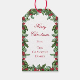 Elegante Holly en bessen krans Vrolijk Kerstfeest Cadeaulabel