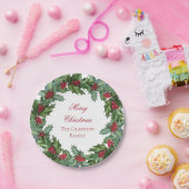 Elegante Holly en bessen krans Vrolijk Kerstfeest Papieren Bordje (Feest)