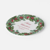 Elegante Holly en bessen krans Vrolijk Kerstfeest Papieren Bordje (Gekanteld)
