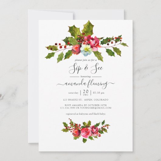 Elegante Holly en Ivy kerstschip en zie charme Kaart (Voorkant)