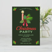 Elegante Holly en kaars | Uitnodiging voor kerstfe (Staand voorkant)