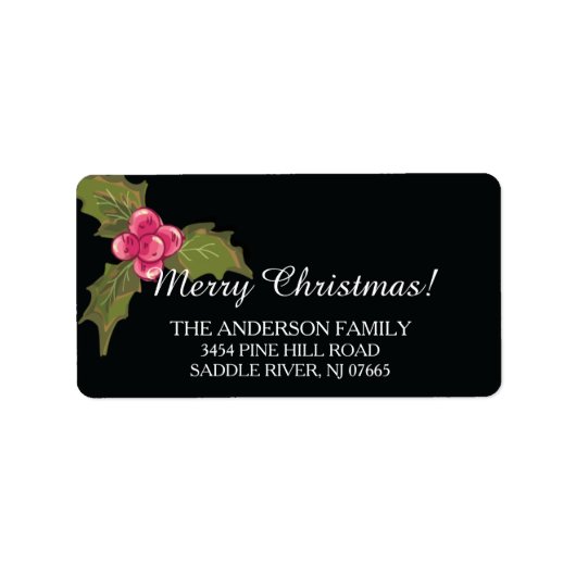 Elegante Holly Evergreen Kerst Retouradres Etiket (Voorkant)