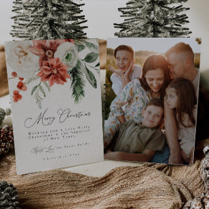 Elegante Holly Floral Greenery Foto Kerst Kaart