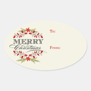 Elegante Holly Kerst Typografie Gift Labels