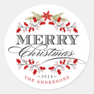 Elegante Holly Kerstkrans Rode & Witte Sticker